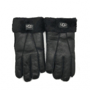UGG Men's Gloves Tenney Sleek Leather Fur Black