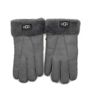 UGG Men's Gloves Tenney Sleek Leather Fur Gray
