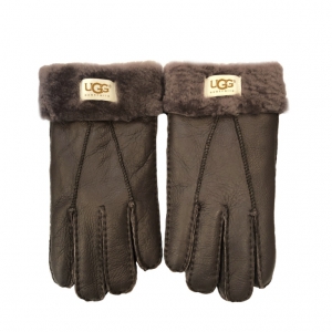 UGG Men's Gloves Tenney Sleek Leather Fur Chocolate