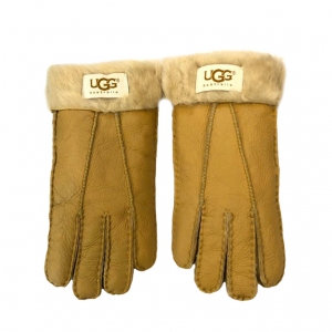 UGG Women's Gloves Tenney Leather Fur Chestnut