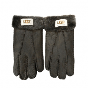 UGG Women's Gloves Tenney Leather Fur Dark Grey