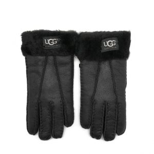 UGG Women's Gloves Tenney Leather Fur Black